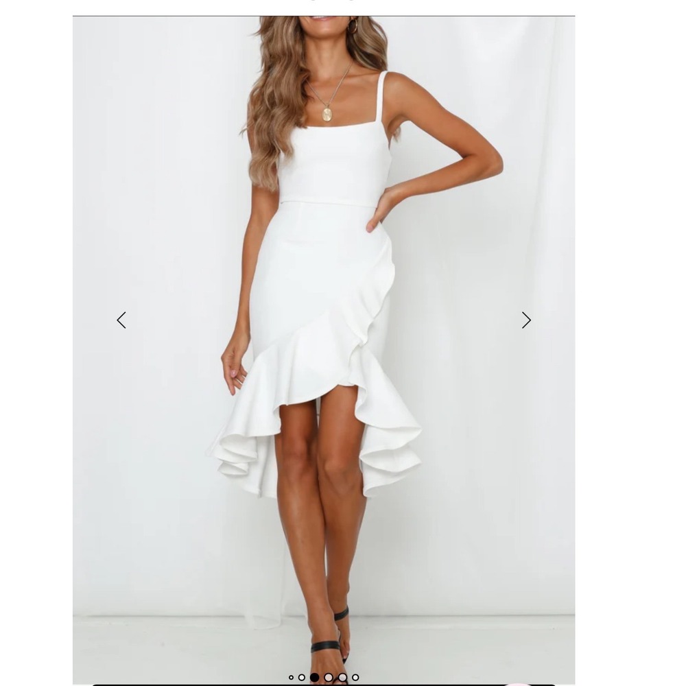 Hello Molly White NEW Ruffle High Low Midi Dress Spaghetti Strap Size 6